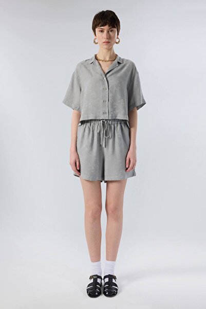 İpekçi Otantik Botanica Shade Textured Tencel Shirt Gray