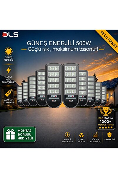 DLS 10'lu Paket 500W Güneş Enerjili Solar Sokak Lambası Hareket Sensörlü LED ...