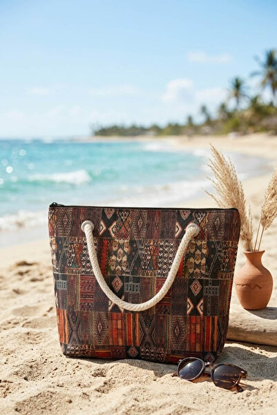 Çt Çeyizci Tekstil Large beach tote bag 40x30 cm – zippered everyday shoulder...