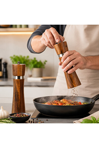 Ruhhy Premium Set of 2 Salt and Pepper Mills made from Acacia Wood, Durable C...