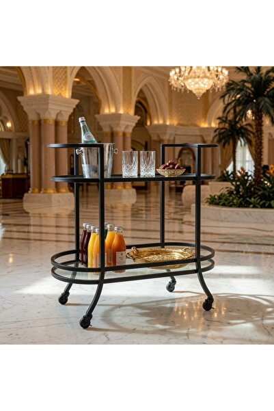 YINZUO YIZNUO Fully Assembled Bar Cart with 2 Tempered Glass Shelves, Rolling...