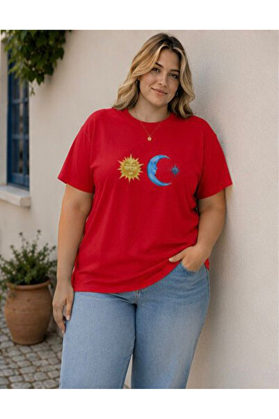 3S MODA Your Name Is Big Size Basic Moon - Sun Digital Printed T-Shirt