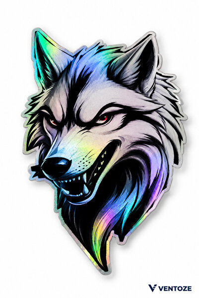 Ventoze Holografik Bozkurt Sticker 13x8 cm Su Geçirmez PVC Oto Motosiklet Kas...