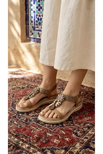 De Scario 2062 Ethnic Embroidered Beaded and Stoned Short Heeled Sandals with...