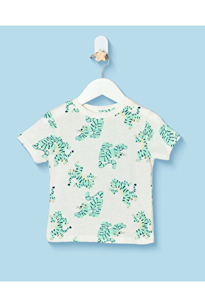 REDTAG Infant Boys White And Blue Cheetah Print T-Shirt