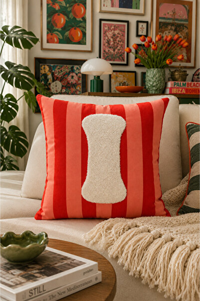 Pilloveland Punch Embroidered Throw Pillow Cover - 43*43 cm - Orange Letter I...