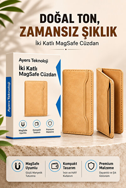 Ayers Premium Erkek - Kadın İki Katlı MagSafe Uyumlu Manyetik Kartlık Cüzdan,...