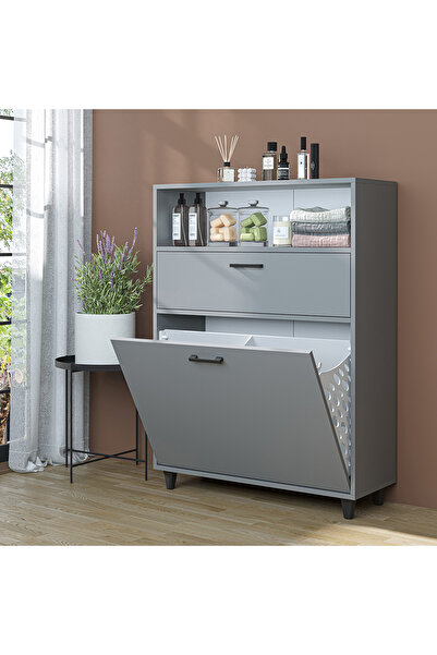 ROOMART Çamaşır Sepetli Banyo Dolabı, Çok Amaçlı Çekmeceli Dolap 90 cm