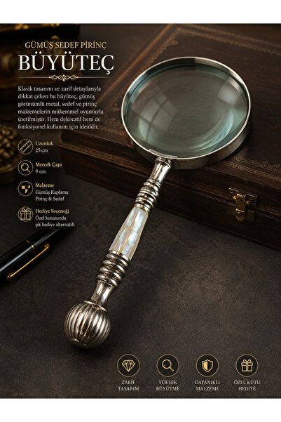 Atak Hediyelik Silver Brass Decorative Hand Magnifier – Classic Vintage Desig...