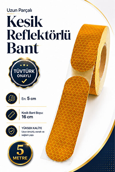 Badem10 (5 Metre) 5 Cm Tüvtürk Onaylı Reflektörlü Bant Sarı Kesikli Reflektif...