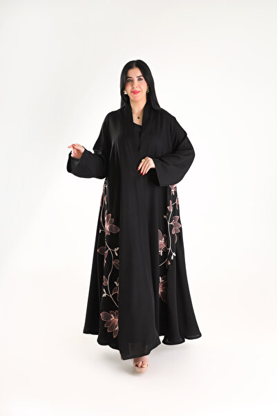 YOU ABAYA عباية همس قماش انترنت مطرز دبل كلوش | اسود