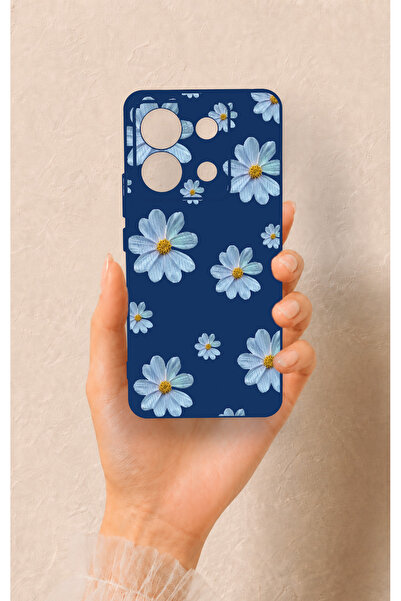 Vip Case Redmi Note 13 Pro 5G Uyumlu Mavi Papatya Desenli Silikon Kılıf