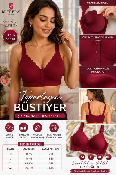 aryam butik Kadın Dikişsiz Lazer Kesim Önden Çıtçıtlı Toparlayıcı Büstiyer Sü...