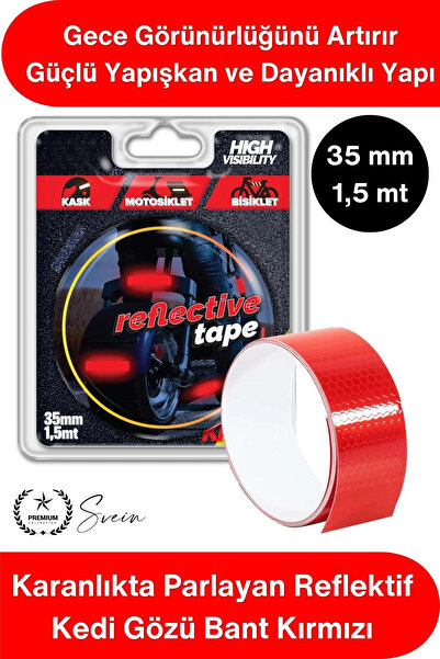 Svein #ReflektifBant Reflektif Kedi Gözü Bant Kırmızı 35mm 1,5 Metre Motosikl...