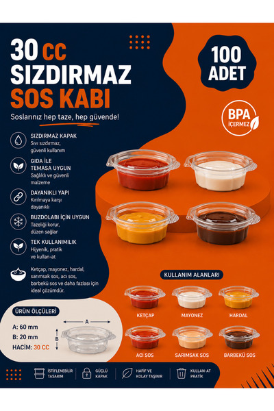 30 CC Sızdırmaz Sos Kabı 100 Adet