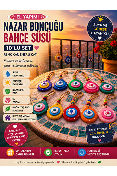 KARYA AURA 10 adet nazarlık nazar boncuğu balkon bahçe süsü