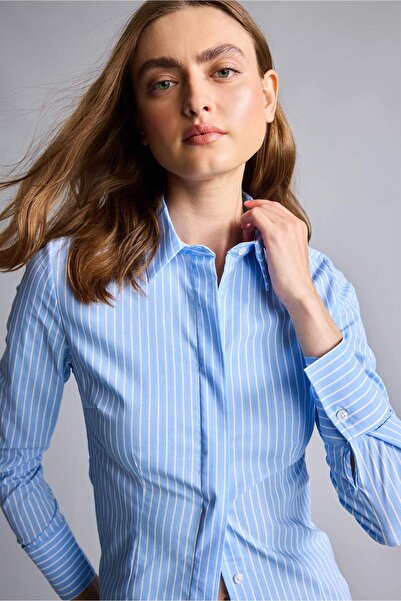 DeFacto Fitted Shirt Collar Striped Bengaline Long Sleeve Shirt I2826Ax26Au