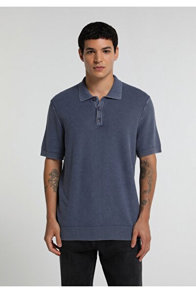 Colin's Regular Fit Polo Collar Plain Men's Blue Short Sleeve Sweater
