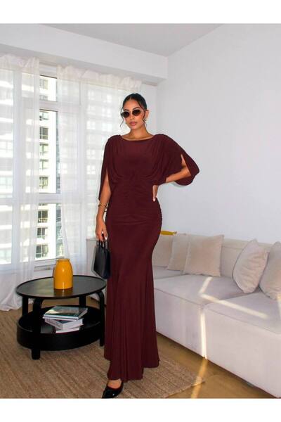 FLOWERİNG Women's Brown Sandy Draped Backless Maxi Dress