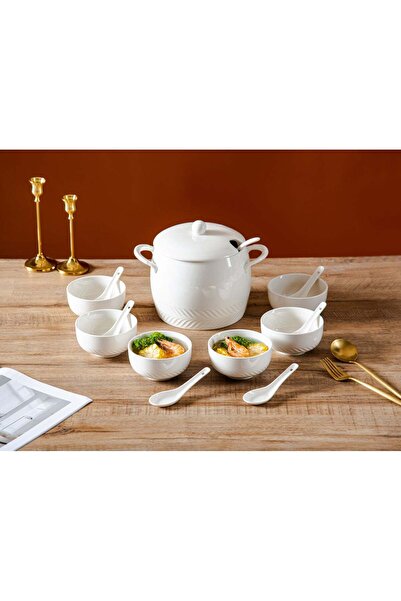 Dove 15-Piece Porcelain Soup & Bowl Set White, Set Includes (10 inch Soup Bow...