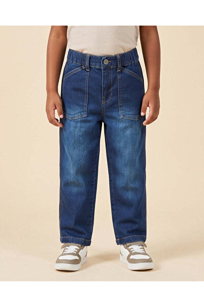 REDTAG Boys Dark Wash Patch Pocket Pull-On Jeans