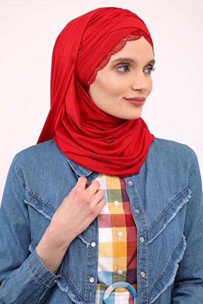Aisha's Design Front Cross-Sewn Lace Detailed Gathered Combed Shawl, CPS-48
