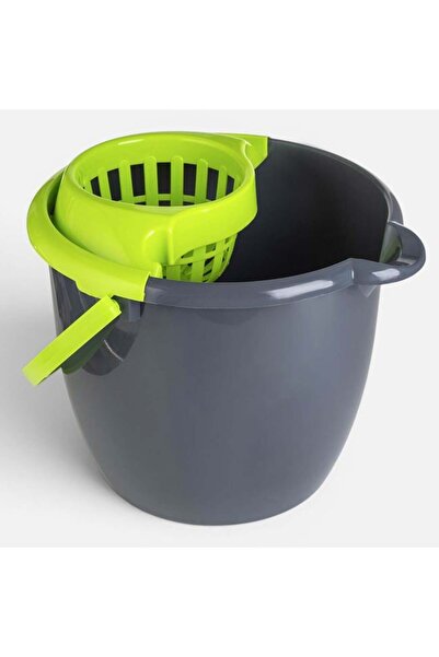 SHOPIENS Găleată rotundă gri pentru mop cu storcător verde 13 L