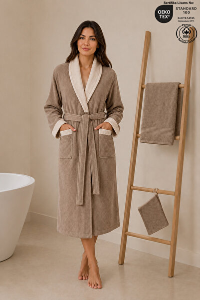 Ellaline Eldy Kontrast Women's Robe Set, 3 Pieces, 100% Cotton Certified Shaw...