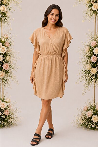 OEM Rochie Paula, din bumbac, imprimeu cu stelute, nuanta maro