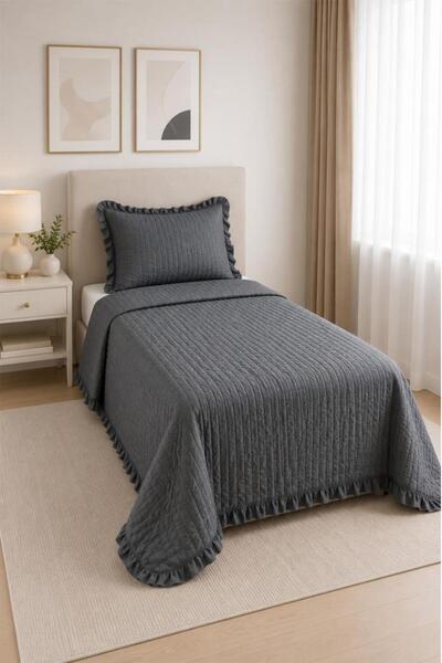 Çeyiz Diyarı Maja Double-Sided Fiber Filled Single Bedspread 180X240 cm Anthr...