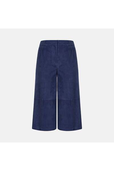 Desa Women's Navy Blue Suede Leather Bermuda Pants