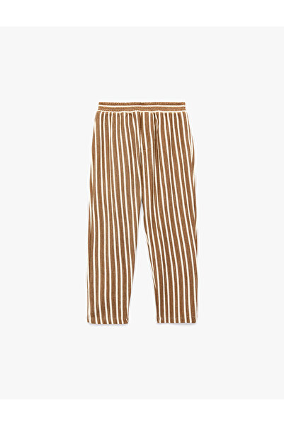 Koton Elastic Waist Viscose Blend Oversized Striped Trousers