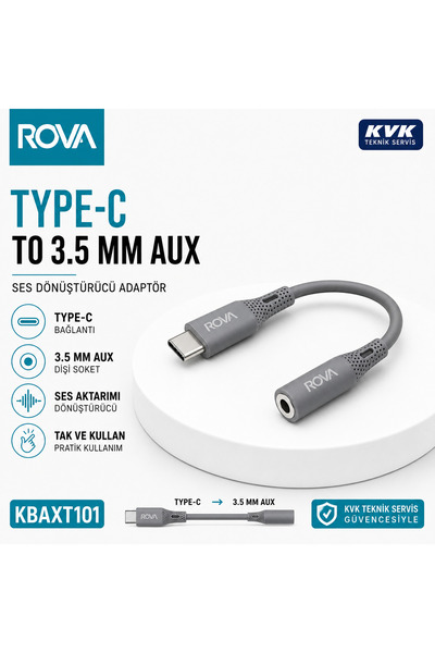 ROVA محول صوت من النوع C إلى 3.5 ملم AUX من KBAXT101 - مزود بشريحة DAC مدمجة،...