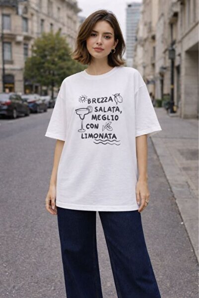 Moda Days Γυναικείο μπλουζάκι με λευκό στάμπα, με λαιμόκοψη ποδηλάτου, υπερμε...