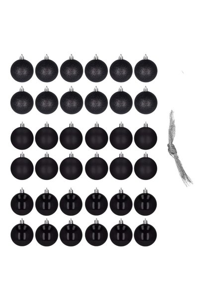 Mandalin , Set globuri de Craciun, 36 bucati, 3 modele, 3cm, negru