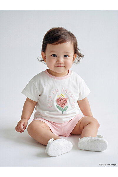 LC Waikiki Trendlucky Flower Applique Baby Girl Shorts Set with Difference in...