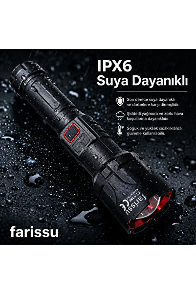 farissu FY-T288 50W 5000 Lümen Ultra Parlak Şarjlı El Feneri | 1.5 Km Menzilli, Powerbank Özellikli