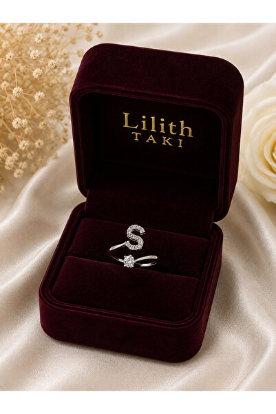 Lilith Takı Letter S Silver Color Zircon Stone Adjustable Ring |   Minimal Le...