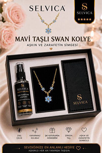 Selvica 316L Steel Blue Lotus Sakura Flower Necklace and 316L Steel Jewelry C...
