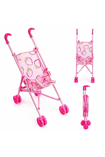 Bsr Carucior pentru papusi, cu roti, pliabil, plastic, roz, 54x38x24 cm