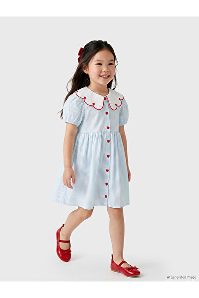 LC Waikiki Trendlucky Embroidered Bebe Collar Girl's Poplin Dress with a Diff...