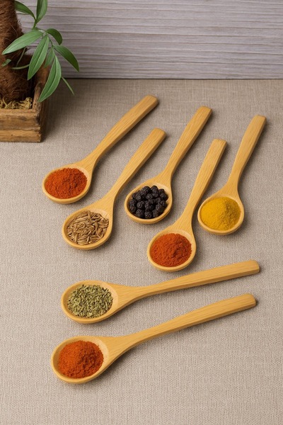 Generic Brand Wooden Large Spice Spoon Set of 6 17 cm Natural Wooden Kitchen ...