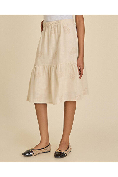 REDTAG Senior Girls Beige Embroidered Tiered Skirt