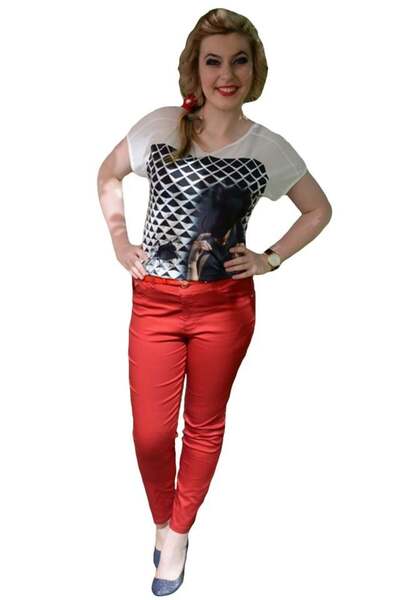 OEM Pantalon lung de vara, rosu, material usor elastic, talie medie