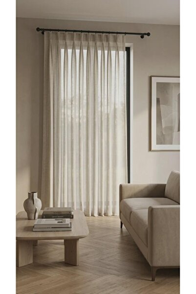 Leo Boutique Curtain Keten Amerikan Pile Tül Perde Sık Pile Ekru Gri Bej Renk...