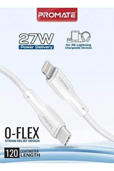Promate 120CM USB-C to Lightning cable, 27W fast charging and 480Mbps data tr...