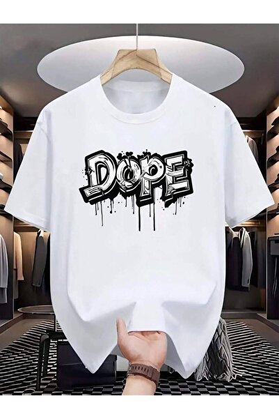 4Car تي شيرت رجالي بتصميم DOPE - أبيض، بأكمام قصيرة، رقبة مستديرة، تي شيرت صي...