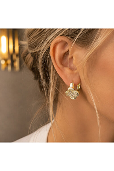 XUPING JEWELRY أقراط على شكل نبات البرسيم مرصعة بحجر الزركون - أقراط Xuping م...