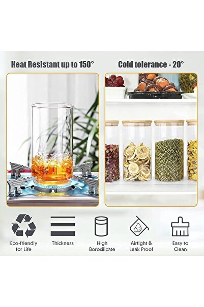 GENERAL Glass Storage Jar with Bamboo Lids,Set of 4,Kitchen Food Storage Cont...