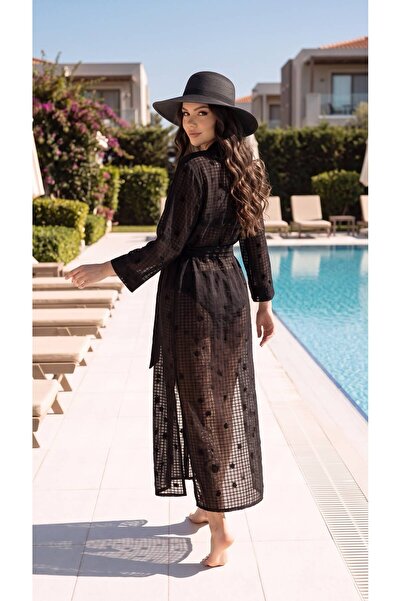 TrendModessa Women's Zahra Jacquard Black Transparent Chiffon Sea Dress Pool ...